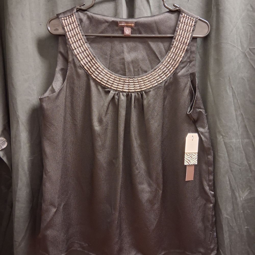 Dana Buchman Black Sleeveless Blouse with Embellished Neckline
